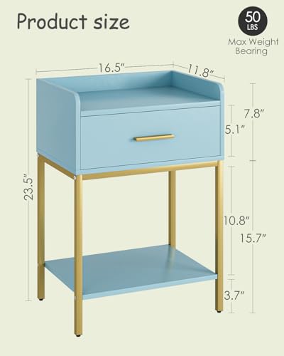 Nightstand,Modern Bedside Table Night Stand with Storage Drawer and Open Shelf,Small End Side Table for Bedroom,Living Room,Blue - color: Blue