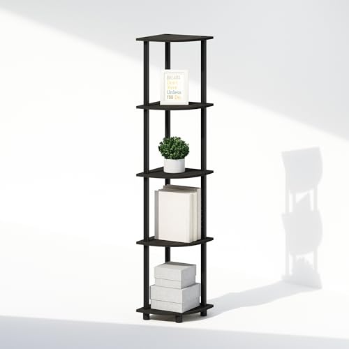 Furinno Turn-N-Tube Storage Shelves, 5-Tier Book Shelf, Corner Shelf with Open Shelves, Toollesss Assembly, for Organization and Storage, Living Room, Home Office, Hallway, Bedroom, Black Espresso - color: Black Espresso/Black
