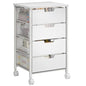 Rolling Cart with Drawers, Wooden Top and Front, with Wheels Metal Under Desk Storage Cart with 4 Drawers, for Office, Bedroom, Classroom, Home, White - color: White