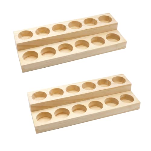 2 Pack 2-Tier Slanted Wooden Essential Oil Organizer - Perfume/Nail Polish Display Stand, Sturdy Space-Saving Countertop Rack for Small Cosmetics & Clear View - style: 2 Layers