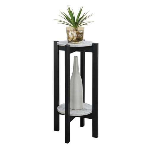 Convenience Concepts Newport Deluxe 2 Tier Plant Stand 14.75" - Modern Industrial Plant or Vase Display Stand for Living Room, Office, Den, Hallway, Faux Cement/Black - color: Faux Cement/Black