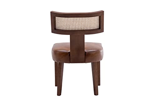 RIVOVA Mid Century Modern Dining Chairs Set of 4 Rattan Kitchen Chairs PU Leather Upholstered Side Chairs, Modern Kitchen Armless Solid Wood Dining Chairs, Brown - color: Brown Rattan
