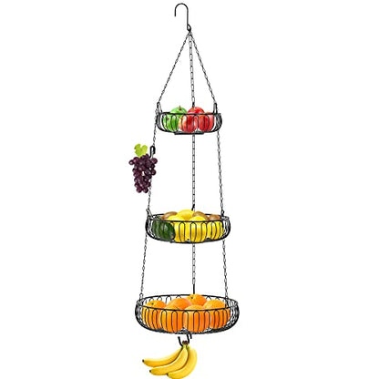 Simple Houseware Adjustable Metal Hanging Fruit Basket, Oblate, Black, 11" W x 11" L x 30" H | 11" W x 11" L x 30" H - color: Black, style: Oblate Basket