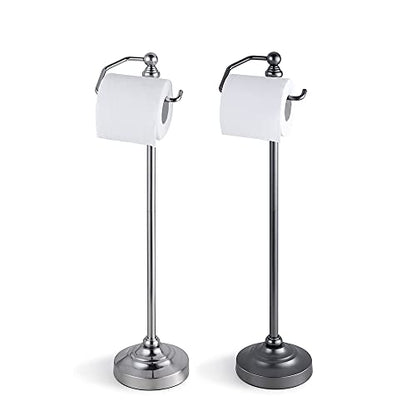 SunnyPoint Deluxe Free Standing Heavy Weighted Toilet Tissue Paper Roll Holder Stand (Brushed Nickel) - color: Brushed Nickel