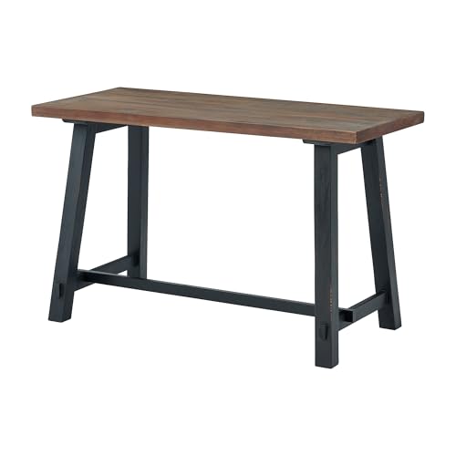 Alaterre Furniture Adam 48 in. Solid Pine Wood Desk, Rustic Industrial Style with Distressed Black Sawhorse Legs, Natural Wood Finish, Home Office Workstation, 48 in. W x 23 in. D x 30 in. H - size: 48"W