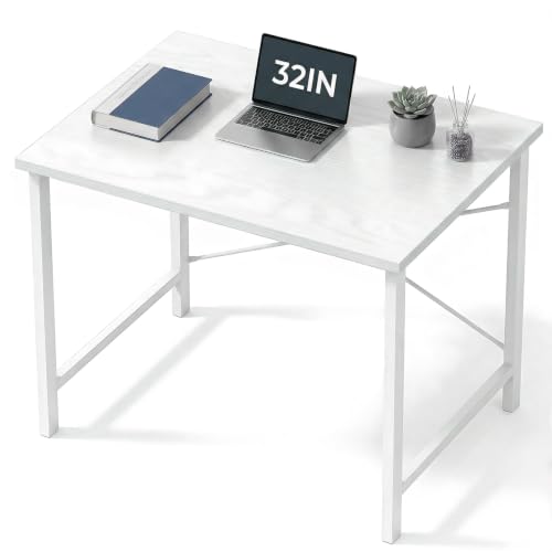 Sweetcrispy 32-Inch Small Computer Desk for Bedroom, Light White | Gaming Writing Work and Study Desk for Home Office, Sturdy Metal Frame and Compact Modern Design with X-Shaped - color: Light White, size: 32-Inch