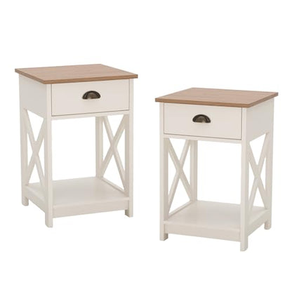 PHI VILLA End Table Living Room Set of 2 - Farmhouse Bedroom Nightstands Small Bedside Table, Ivory White Side Table - color: Ivory 1
