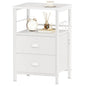 Furologee Nightstand Bedside Table with 2 Fabric Drawers, White Side Table with 2-Tier Shelf, Night Stand with Hooks, for Bedroom, Living Room, Backboard Design, Wooden Top, Metal Frame, White - color: White, style: 1pc