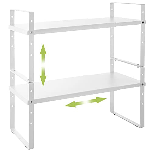 Across-Star Expandable Cabinet Shelf Organizer Rack, Stackable Kitchen Counter Storage Shelves Stand, Adjustable Height Pantry Shelf Spice Rack (White, 2 Pack) - color: White-2 Pack, size: 8.7''D*15.7-25.6''W*9.8''H