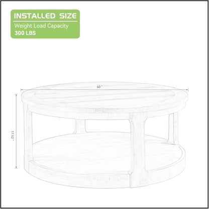 Coffee Table Round 40 inch for Living Room Modern 2-Tier Solid Wood Desktop Coffee Tables with Stroage Casters Circle Drum Tea Wooden Handcraft Home Furniture for Apartment Easy Assembly Oak - color: 40 Oak 2-tier