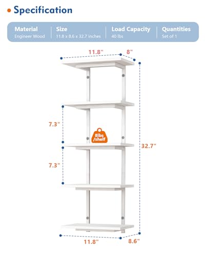 Harwaya White 5 Tier Wall Shelf Unit for Shoes Display, Lack Wall Bookshelf for Bedroom, Vertical Tiered Floating Book Shelves for Office Living Room Bathroom Vanity Kitchen Closet Purses Bags - color: White