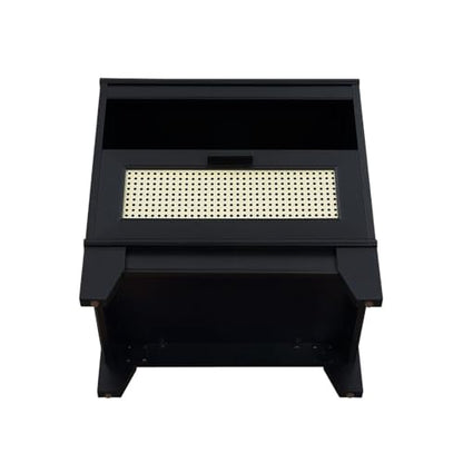 Manhattan Comfort Sheridan Cane Nightstand with Full-Extension Drawer and Open Shelf Cubby, Mid-Century Modern Bedside End Table, Boho Night Stand Accent Table for Bedroom or Living Room in Black - size: Set of 1