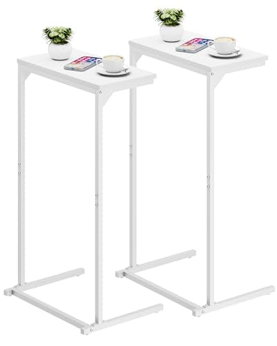 TUTOTAK C Shaped End Table, Small Side Table, Set of 2, 28.7 inch Tall Couch Table, Sofa Table, Living Room, Bed Room, White TB01BW0712 - color: White