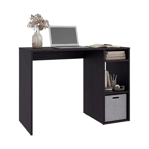 Tuhome Dalia Computer Desk with 3-Tier Open Side Shelves, 40" Small Office Desk for Home Office, Engineered Wood Writing Table with Storage, White