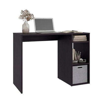 Tuhome Dalia Computer Desk with 3-Tier Open Side Shelves, 40" Small Office Desk for Home Office, Engineered Wood Writing Table with Storage, White