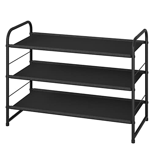 Simple Trending 3 Tier Stackable Shoe Rack, Expandable Adjustable Fabric Shoe Shelf Storage Organizer, Black - color: Black, size: 3 Tiers, Black