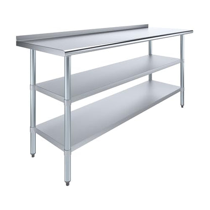 AmGood Stainless Steel Work Table with 1.5" Backsplash and 2 Shelves | Metal Kitchen Food Prep Table | NSF (72" Long x 24" Deep) - size: 72" Long x 24" Deep