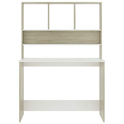 Computer Desk with Shelves, Modern Writing Workstation for Home Office, 43.3 x 17.7 x 61.8 Inches, Engineered Wood, White and Sonoma Oak - color: White and Sonoma Oak