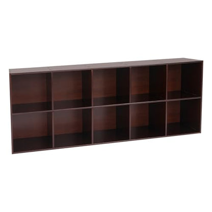 2-Tier Solid Wood Bookshelf with Deep Cubes, 10/4 Compartments Open Shelf Low Bookcase - Horizontal Wide Storage Shelf, Floor Standing for Living Room, Office & Bedroom (10 Cubes) - size: 10 Cubes
