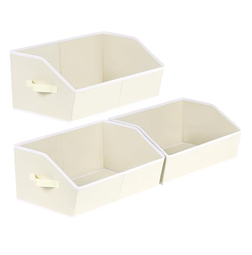 Trapezoid Closet Shelf Organizer - Large Baskets for Organizing, Fabric Storage Box for Shelves, Cube Storage Bins for Clothes, Books, Blankets, 3 Pack, Beige - color: Beige, size: Large -3 Pack