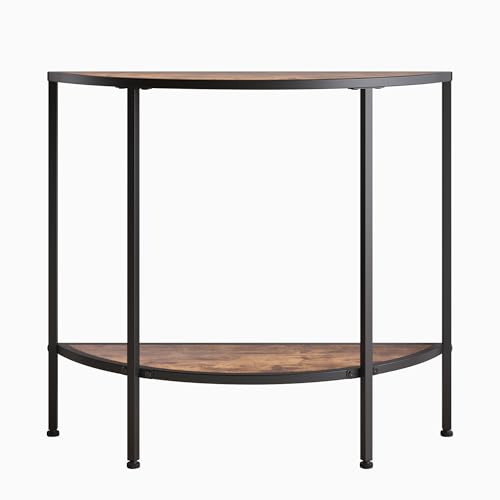 Entryway Table with Storage,Narrow Console Table for Living Room | Coffee Table 2-Tier Half Moon Sofa Table,Small Entry Table,Hallway Side Table with Metal Frame,Brown - color: Modern Style-brown