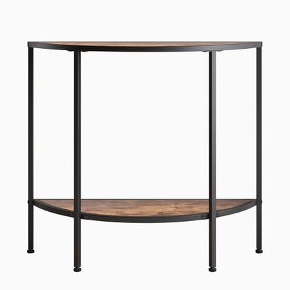 Entryway Table with Storage,Narrow Console Table for Living Room | Coffee Table 2-Tier Half Moon Sofa Table,Small Entry Table,Hallway Side Table with Metal Frame,Brown - color: Modern Style-brown