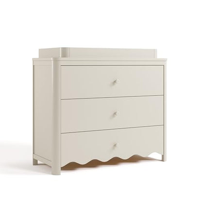 Storkcraft Casablanca 3 Drawer Chest with Changing Topper, Frosted Oat | GREENGUARD Gold Certified Wood Dresser for Nursery & Kids Bedroom, Safety Interlocking Drawer System, Removable Topper - color: Frosted Oat, style: 3 Drawer Dresser