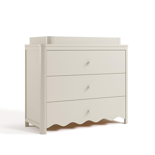 Storkcraft Casablanca 3 Drawer Chest with Changing Topper, Frosted Oat | GREENGUARD Gold Certified Wood Dresser for Nursery & Kids Bedroom, Safety Interlocking Drawer System, Removable Topper - color: Frosted Oat, style: 3 Drawer Dresser