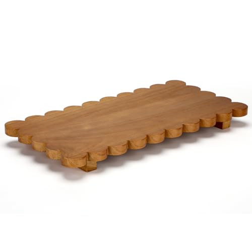Yookeer Walnut Color Scalloped Wood Riser Tray Soap Rustic Bathroom Decoration Scalloped Stand Soap Tray Wooden Decorative Pedestal for Bathroom Kitchen Sink Plant Display (16'' X 8'' X 1.4'',Square) - color: Walnut Color, size: 16'' X 8'' X 1.4'', style:
