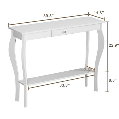 ChooChoo Narrow Console Table with Drawer, Chic Accent Sofa Table, Entryway Table, 39.3 Inch, White - color: White, size: 11.8"D x 39.3"W x 31.4"H
