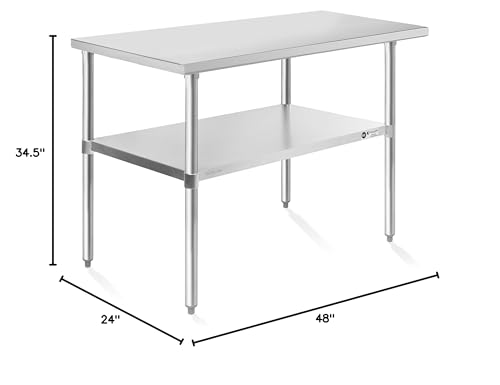 KUTLER Stainless Steel Table 24 x 48 Inches, NSF Heavy Duty Commercial Kitchen Prep and Work Table with Undershelf for Restaurant, Hotel, Home - size: 24" x 48"