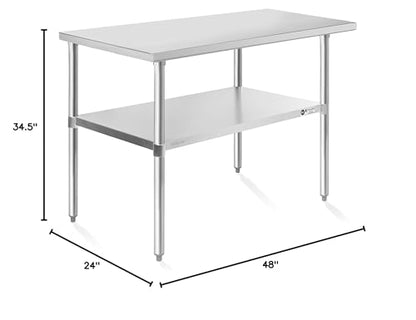 KUTLER Stainless Steel Table 24 x 48 Inches, NSF Heavy Duty Commercial Kitchen Prep and Work Table with Undershelf for Restaurant, Hotel, Home - size: 24" x 48"