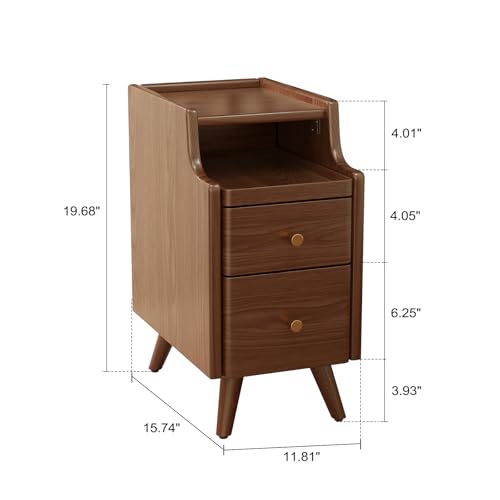 AQIMUELE Small Nightstand with Drawers, Solid Wood Bedside Table, Narrow Walnut Nightstand for Bedroom - color: 1 Pc(walnut), size: 15.74''D*11.81''W*19.68''H