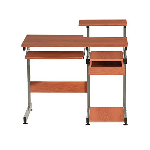 Techni Mobili 38"W Desk with Printer/Keyboard Tray & CPU Platform, Cherry | Compact workstation, home office computer desk, CPU storage, pull-out keyboard tray, small space furniture