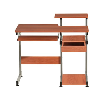 Techni Mobili 38"W Desk with Printer/Keyboard Tray & CPU Platform, Cherry | Compact workstation, home office computer desk, CPU storage, pull-out keyboard tray, small space furniture