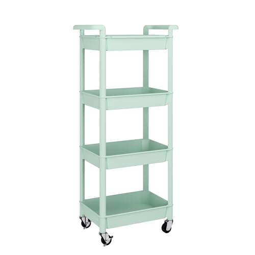 MIOCASA Utility Rolling Cart with Detachable Tray Top, 4-Tier Kitchen Storage Organization, Art Cart with Wheels for Office, Classroom, Living Room, Kitchen, Bathroom, Green, Plastic - size: 4-Tier, style: Green