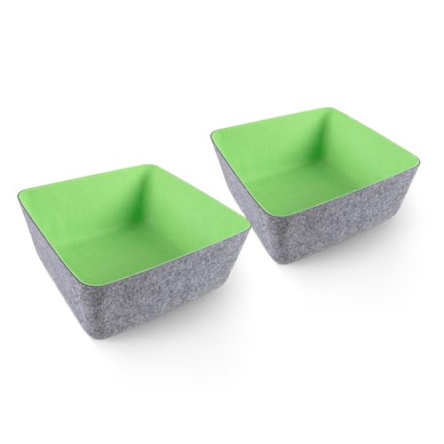 Three by Three Seattle Tapered Felt Storage Bins 2-Pack 9x9 Charcoal/Green | Recycled felt tapered bins; soft non-scratch; 5"x5" fits most drawers; organize desk, office, bathroom, bedroom & entryway - color: Charcoal/Green