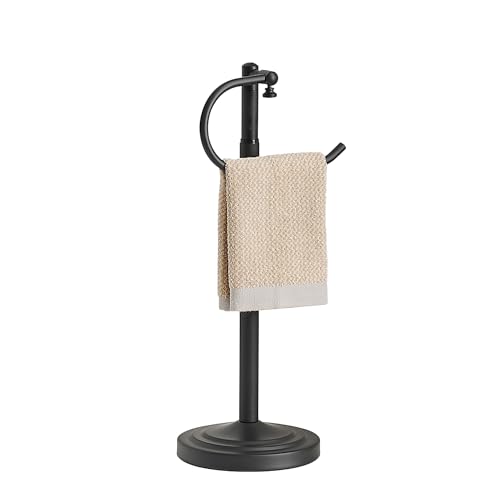 RFOUO Hand Towel Holder Stand, Towel Racks for Bathroom, Matte Black | Stainless Steel, Adjustable 16.5-26 Inch,Heavy base,Space Saving Standing Towel Rack For Bathroom Kitchen Vanity Countertops - color: Matte Black