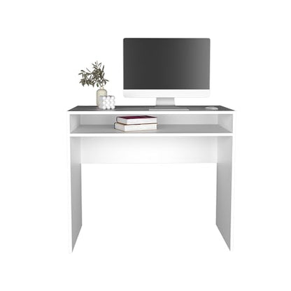 Computer Desk 30.6" H with Shelf - Modern White Study Desk for Small Spaces & Studio Apartments - Compact Writing Table with Storage for Home Office & Workspace Use