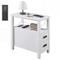 Narrow Nightstand with Charging Station, 24.4" H Slim Side Table with 2 Drawers, Bedside Table for Small Spaces, Modern End Table with Low Profile Legs (White) - color: White
