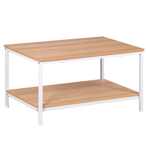 SUPER DEAL 2-Tier Industrial Coffee Table with Storage Shelf for Small Apartment Living Room, Rectangle Wood and Stable Metal TV Stand Side End Table, Natural Wood - color: Natural Wood, size: 31.5in