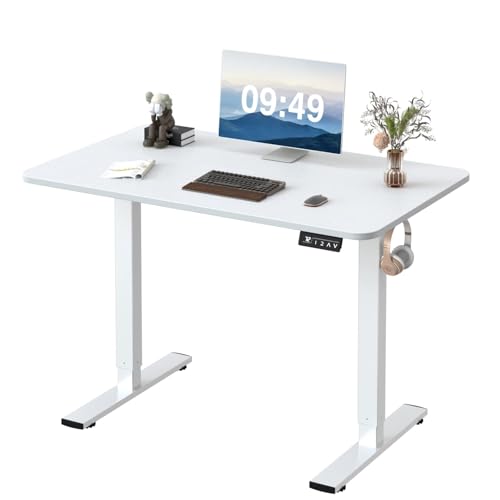 Furmax Electric Height Adjustable Standing Desk Large 40 x 24 Inches Sit Stand up Desk Home Office Computer Desk Memory Preset with T-Shaped Metal Bracket, White - color: White, size: 40 Inch