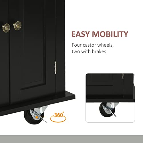 HOMCOM Kitchen Island Cart with Solid Wood Top, 44" Mobile Kitchen Island Table on Wheels with Storage Cabinets, 2 Drawers, Adjustable Shelves, Spice Rack & Towel Bar for Dining Room, Black - color: Black