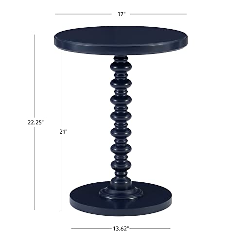 Tarkin Round Navy Blue Turned Spindle Pedestal Side Accent Table by Powell - color: Navy Blue