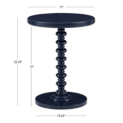 Tarkin Round Navy Blue Turned Spindle Pedestal Side Accent Table by Powell - color: Navy Blue