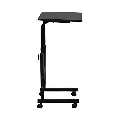 Karl home Mobile Side Table 31.5 inch Computer Desk with Wheels Height Adjustable Rolling Potable Laptop Cart, C-Shaped Bed Couch Sofa End Tables with Edge Stopper for Livingroom Bedroom, Black - color: Black, size: 31.5"+No Power Sockets