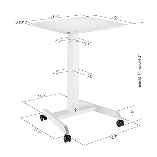 Kantek Mobile Sit Stand Laptop Cart, Adjustable Height (29"-49"), Rolling Laptop Computer Workstation 23.6" x 20.5", Foot Pedal Control, Steel Frame, White - color: White, style: Compact