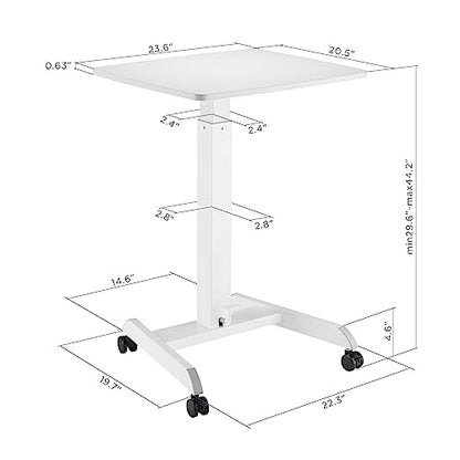 Kantek Mobile Sit Stand Laptop Cart, Adjustable Height (29"-49"), Rolling Laptop Computer Workstation 23.6" x 20.5", Foot Pedal Control, Steel Frame, White - color: White, style: Compact