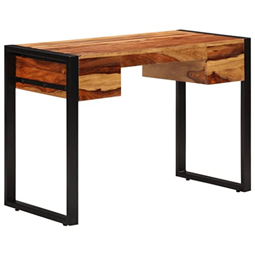 Industrial Writing Desk with Drawers, Solid Acacia Wood Home Office Workstation, Powder-Coated Steel Frame, Compact Study Computer Desk, 43.3 x 19.7 x 30.3 Inch