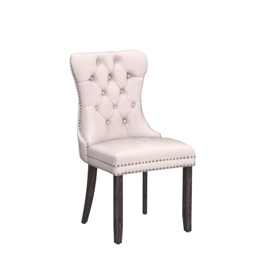 KCC Velvet Dining Chairs Set of 6, Upholstered High-end Tufted Dining Room Chair with Nailhead Back Ring Pull Trim Solid Wood Legs, Nikki Collection Modern Style for Kitchen, Beige - color: Beige, size: Set of 6